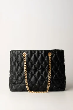 Elisabetta Franchi Shopper In Tessuto Embossed con Manici In CatenaNERO