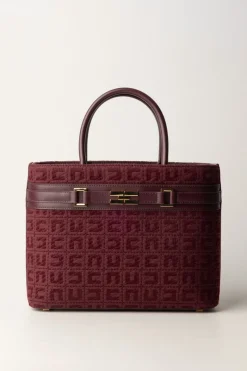 Elisabetta Franchi Shopper Grande In Tessuto Jacquard con MorsettoROUGE NOIR
