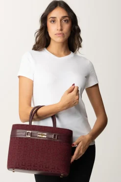 Elisabetta Franchi Shopper Grande In Tessuto Jacquard con MorsettoROUGE NOIR