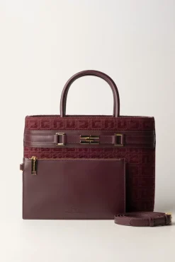 Elisabetta Franchi Shopper Grande In Tessuto Jacquard con MorsettoROUGE NOIR