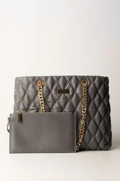 Elisabetta Franchi Shopper In Tessuto Embossed con Manici In CatenaSTEEL