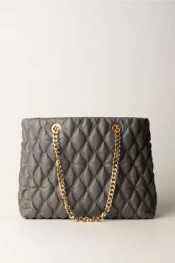 Elisabetta Franchi Shopper In Tessuto Embossed con Manici In CatenaSTEEL