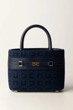 Elisabetta Franchi Shopper Piccola In Tessuto Jacquard con MorsettoNAVY