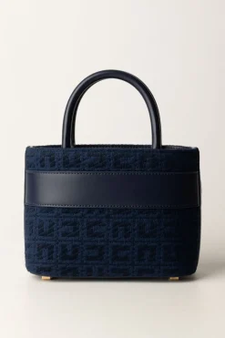 Elisabetta Franchi Shopper Piccola In Tessuto Jacquard con MorsettoNAVY