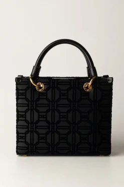 Elisabetta Franchi Shopper Mini In Tessuto Flock con CharmsNERO