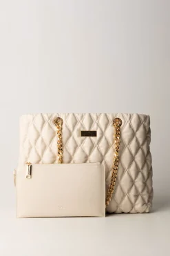 Elisabetta Franchi Shopper In Tessuto Embossed con Manici In CatenaLATTICE