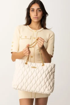 Elisabetta Franchi Shopper In Tessuto Embossed con Manici In CatenaLATTICE