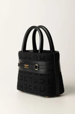 Elisabetta Franchi Shopper Piccola In Tessuto Jacquard con MorsettoNERO
