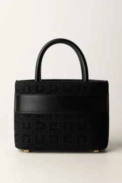 Elisabetta Franchi Shopper Piccola In Tessuto Jacquard con MorsettoNERO