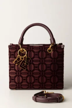 Elisabetta Franchi Shopper Mini In Tessuto Flock con CharmsROUGE NOIR