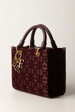 Elisabetta Franchi Shopper Mini In Tessuto Flock con CharmsROUGE NOIR