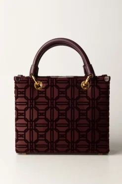 Elisabetta Franchi Shopper Mini In Tessuto Flock con CharmsROUGE NOIR