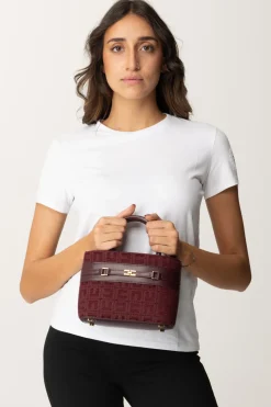 Elisabetta Franchi Shopper Piccola In Tessuto Jacquard con MorsettoROUGE NOIR