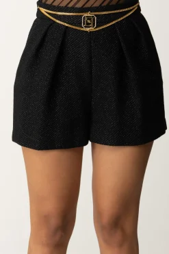 Elisabetta Franchi Short In Tweed LaminatoNERO