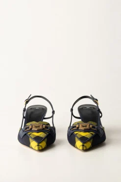 Elisabetta Franchi Slingback In Tartan con MorsettoNAVY/MIMOSA