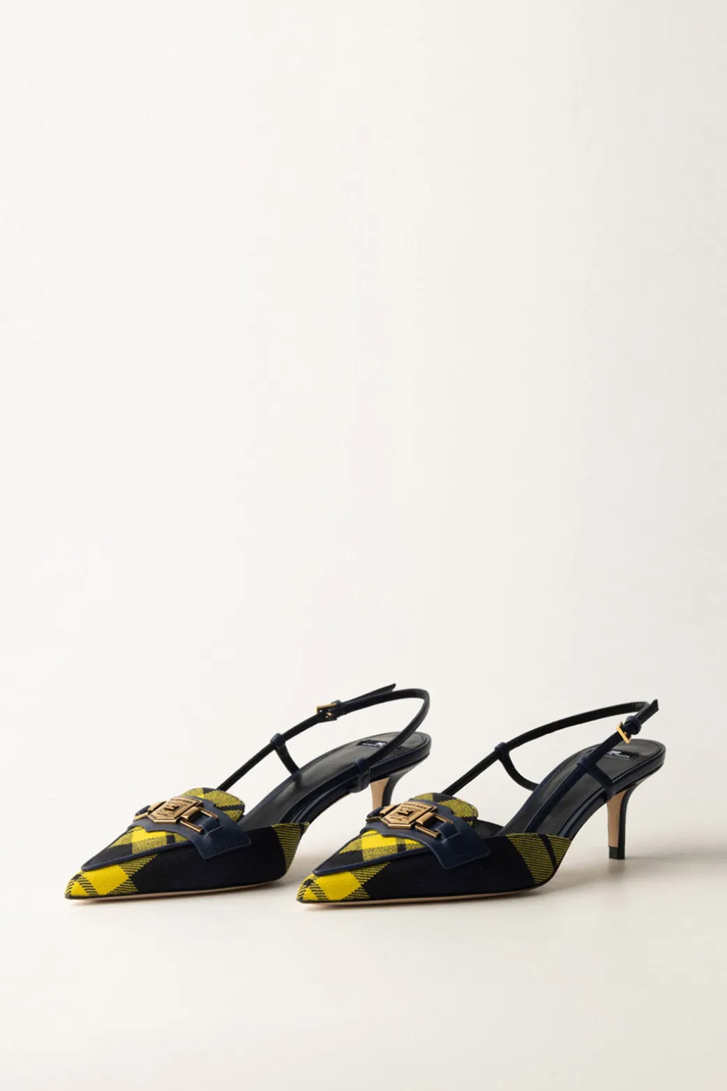 Elisabetta Franchi Slingback In Tartan con MorsettoNAVY/MIMOSA