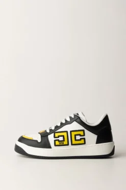 Elisabetta Franchi Sneakers In Pelle con Logo Doppia CNERO/AVORIO