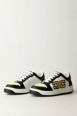 Elisabetta Franchi Sneakers In Pelle con Logo Doppia CNERO/AVORIO