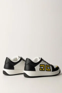 Elisabetta Franchi Sneakers In Pelle con Logo Doppia CNERO/AVORIO