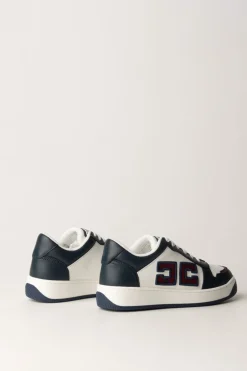 Elisabetta Franchi Sneakers In Pelle con Logo Doppia CNAVY/AVORIO