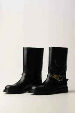 Elisabetta Franchi Stivali Biker con Maxi Logo EmbossedNERO