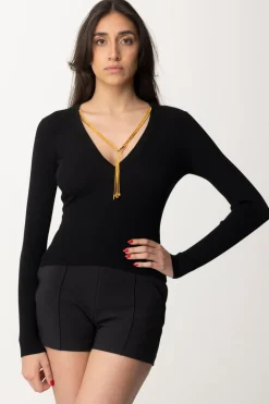 Elisabetta Franchi Top a a Costine con CollanaNERO