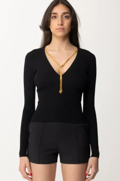 Elisabetta Franchi Top a a Costine con CollanaNERO