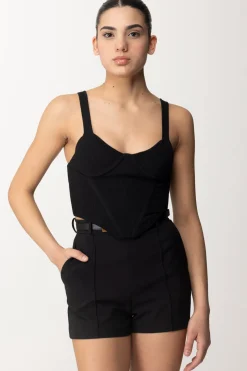 Elisabetta Franchi Top a Costine con Coppe e SteccheNERO