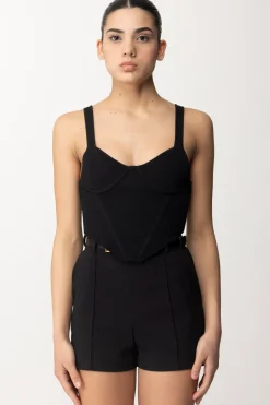 Elisabetta Franchi Top a Costine con Coppe e SteccheNERO