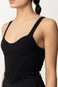 Elisabetta Franchi Top a Costine con Coppe e SteccheNERO