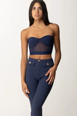 Elisabetta Franchi Top a Balconcino con Tulle con ElasticoNAVY