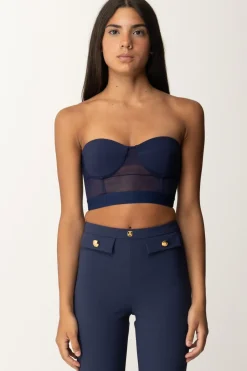 Elisabetta Franchi Top a Balconcino con Tulle con ElasticoNAVY