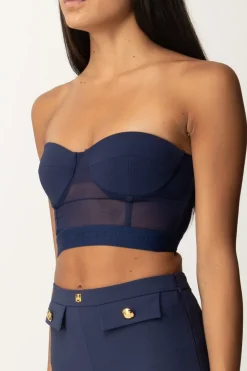 Elisabetta Franchi Top a Balconcino con Tulle con ElasticoNAVY