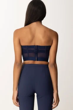 Elisabetta Franchi Top a Balconcino con Tulle con ElasticoNAVY