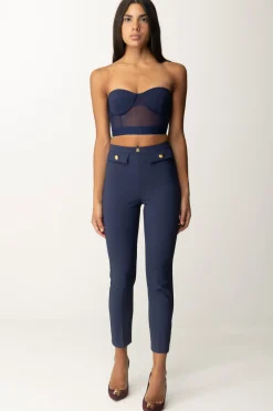 Elisabetta Franchi Top a Balconcino con Tulle con ElasticoNAVY
