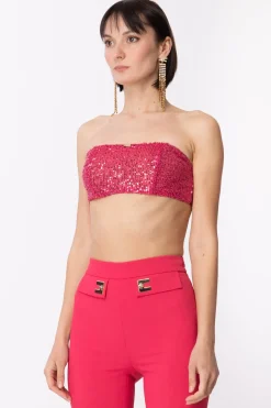 Elisabetta Franchi Top a Fascia In Full PaillettesFUXIA