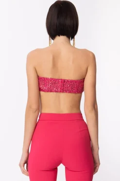 Elisabetta Franchi Top a Fascia In Full PaillettesFUXIA