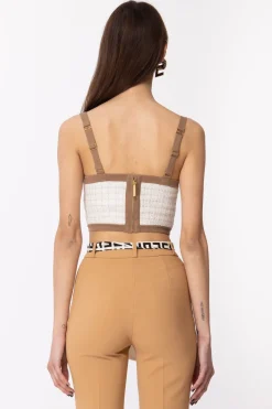 Elisabetta Franchi Top Bustier In Tweed e LurexAVORIO/TORTORA