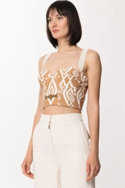 Elisabetta Franchi Top Bustier con Stampa EtnicaCARAMELLO/BURRO