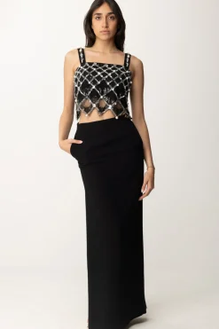 Elisabetta Franchi Top Corto con Ricamo GeometricoNERO