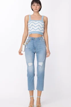 Elisabetta Franchi Top con Bretelle e Disegno ChevronAVORIO/CARTA DA ZUCCHERO