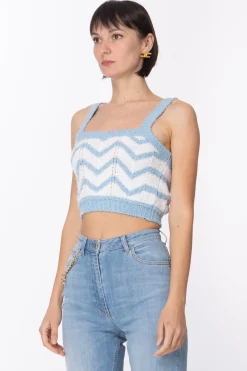 Elisabetta Franchi Top con Bretelle e Disegno ChevronAVORIO/CARTA DA ZUCCHERO