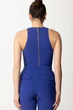 Elisabetta Franchi Top Crop con Catena e FoulardBLUE INDACO