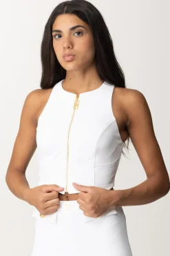 Elisabetta Franchi Top Crop con Zip FrontaleAVORIO