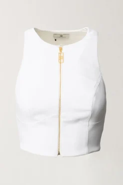 Elisabetta Franchi Top Crop con Zip FrontaleAVORIO