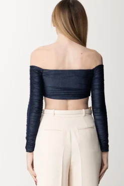 Elisabetta Franchi Top Crop In Jersey Laminato con CatenaINCHIOSTRO