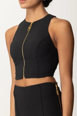 Elisabetta Franchi Top Crop con Zip FrontaleNERO
