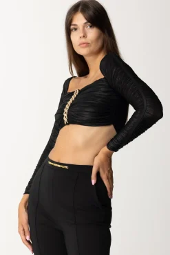 Elisabetta Franchi Top Crop In Jersey Laminato con CatenaNERO