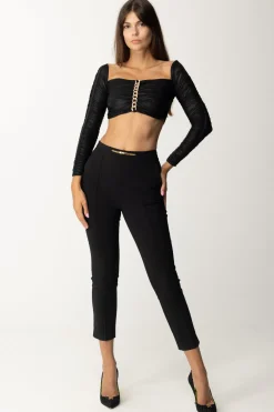 Elisabetta Franchi Top Crop In Jersey Laminato con CatenaNERO