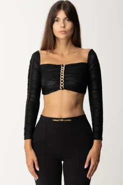 Elisabetta Franchi Top Crop In Jersey Laminato con CatenaNERO